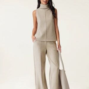 OGL FuzzLuxe 2Pcs Set Split Hem Top & High Waisted Straight Leg Pant Size M